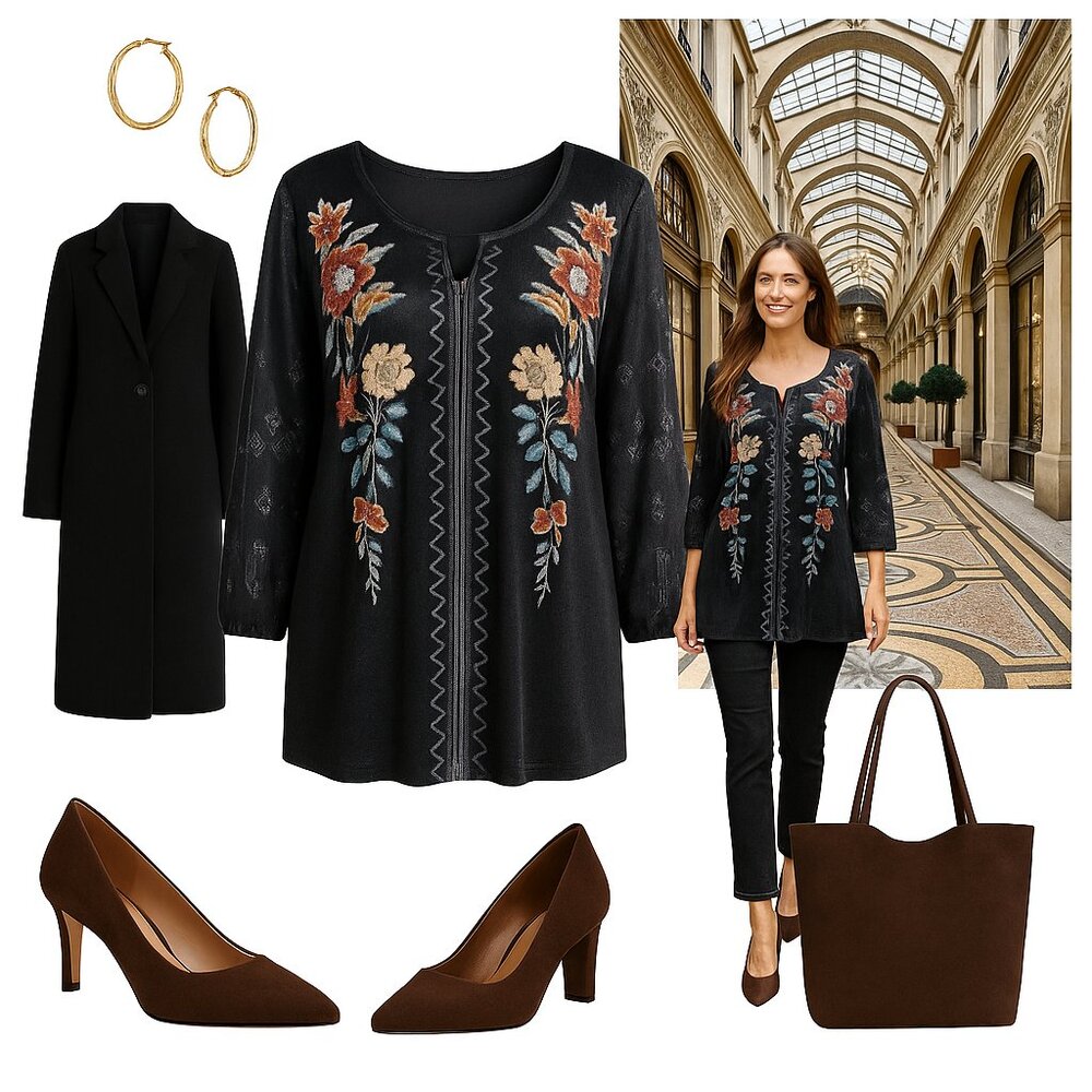 Boho Embroidered Tunic Top 3XL Black Velvet Johnny Was Inspired Bohemian Festiva